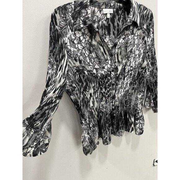 Fashion Bug Women's 3X Blouse Black/White/Gray Accordion Pleated Career Blouse - Picture 3 of 5